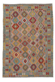 199X295 絨毯 オリエンタル キリム アフガン オールド スタイル 茶色/ダークグリーン (ウール, アフガニスタン) Carpetvista