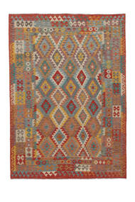  200X284 Kelim Afghan Old Style Matot Matto Ruskea/Tummanpunainen Afganistan Carpetvista