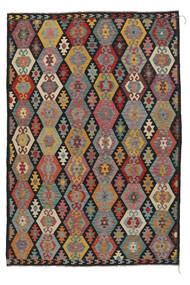 204X296 Kelim Afghan Old Style Teppe Orientalsk Svart/Brun (Ull, Afghanistan) Carpetvista