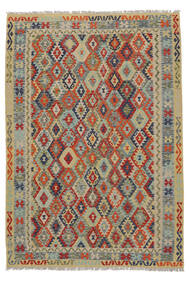  Orientalsk Kelim Afghan Old Style Tæppe 206X294 Brun/Mørkegul Uld, Afghanistan Carpetvista