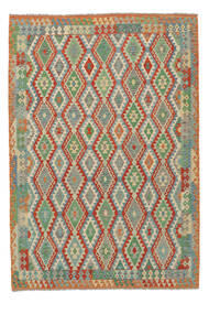 209X301 Tappeto Orientale Kilim Afghan Old Style Verde/Rosso Scuro (Lana, Afghanistan) Carpetvista