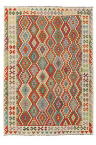  Orientalischer Kelim Afghan Old Stil Teppich 205X293 Orange/Dunkelrot Wolle, Afghanistan Carpetvista