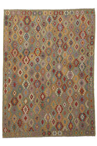  Orientalsk Kelim Afghan Old Style Teppe 258X354 Brun/Mørk Rød Stort Ull, Afghanistan Carpetvista