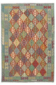 202X295 Tappeto Orientale Kilim Afghan Old Style Verde/Rosso Scuro (Lana, Afghanistan) Carpetvista
