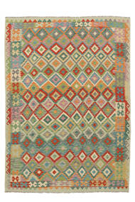 208X288 Tappeto Orientale Kilim Afghan Old Style Verde Scuro/Giallo Scuro (Lana, Afghanistan) Carpetvista