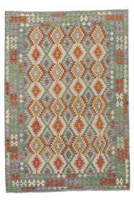  Orientalischer Kelim Afghan Old Stil Teppich 203X294 Grün/Dunkelgelb Wolle, Afghanistan Carpetvista