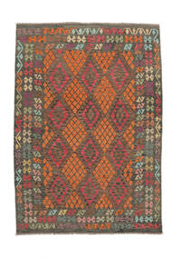  Orientalisk Kelim Afghan Old Style Matta 208X296 Brun/Svart Ull, Afghanistan Carpetvista