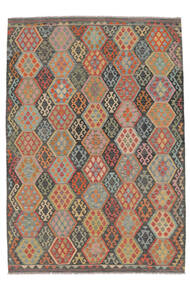  207X293 Kelim Afghan Old Style Tæppe Brun/Mørkegrøn Afghanistan Carpetvista