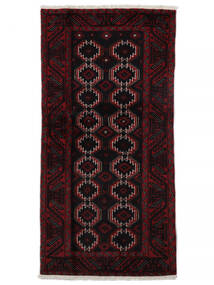  Persischer Belutsch Teppich 92X182 Läufer Schwarz/Dunkelrot (Wolle, Persien/Iran)