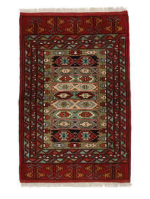  Persischer Turkaman Teppich 85X126 Schwarz/Dunkelrot (Wolle, Persien/Iran)