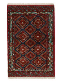  Persischer Turkaman Teppich 84X126 Schwarz/Dunkelrot (Wolle, Persien/Iran)
