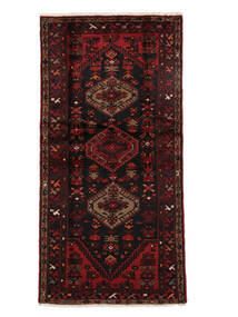 Hamadan Rug 98X200 Black/Dark Red Wool, Persia/Iran Carpetvista