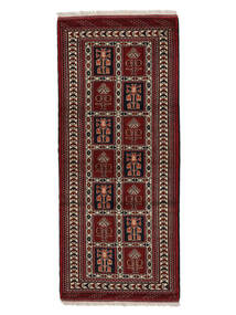Turkaman Vloerkleed 83X195 Tapijtloper Zwart/Donkerrood Wol, Perzië/Iran Carpetvista