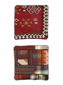 50X50 Patchwork Pillowcase - Iran Rug Oriental Square Dark Red/Black (Wool, Persia/Iran) Carpetvista