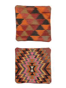 50X50 Patchwork Pillowcase - Iran Vloerkleed Oosters Vierkant Donkerrood/Bruin (Wol, Perzië/Iran) Carpetvista