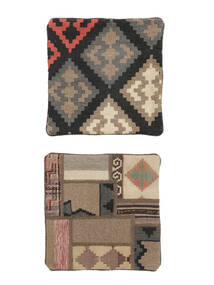 50X50 Tapete Oriental Patchwork Pillowcase - Iran Quadrado Castanho/Preto (Lã, Pérsia/Irão) Carpetvista