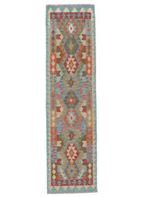  Orientalsk Kelim Afghan Old Style Teppe 77X295Løpere Brun/Grønn Ull, Afghanistan Carpetvista