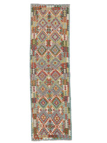  87X296 Kelim Afghan Old Style Matot Käytävämatto Matto Vihreä/Ruskea Afganistan Carpetvista