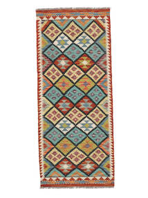  Oriental Kilim Afghan Old Style Rug 83X199 Runner
 Green/Dark Red Wool, Afghanistan Carpetvista