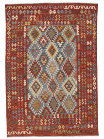  204X294 Kelim Afghan Old Style Tæppe Mørkerød/Mørkegrå Afghanistan Carpetvista