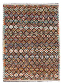  Kilim Afghan Old Style Rug 211X291 Brown/Dark Red Carpetvista
