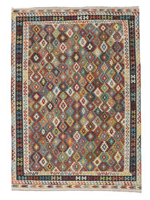 254X350 Kelim Afghan Old Style Vloerkleed Oosters Zwart/Bruin Groot (Wol, Afghanistan) Carpetvista