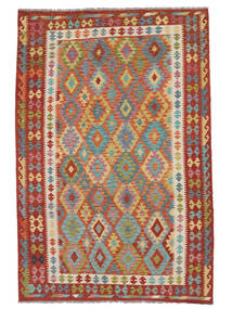  Kelim Afghan Old Style Matot 201X302 Tummanpunainen/Ruskea Carpetvista