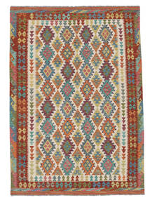 208X296 Tappeto Kilim Afghan Old Style Orientale Rosso Scuro/Verde Scuro (Lana, Afghanistan) Carpetvista
