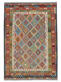  Kelim Afghan Old Style Matot 209X298 Villamatto Ruskea/Tummanpunainen Matto Carpetvista