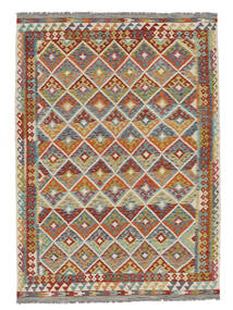 213X299 Kilim Afghan Old Style Rug Oriental Brown/Green (Wool, Afghanistan) Carpetvista
