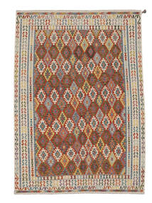  262X369 Kilim Afghan Old Style Rug Brown/Dark Red Afghanistan Carpetvista