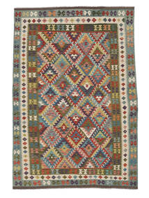  Kilim Afghan Old Style Rug 201X298 Brown/Dark Green Carpetvista