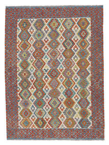  Kelim Afghan Old Style Matot 216X293 Tummanpunainen/Tummanharmaa Carpetvista