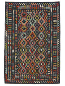 Kelim Afghan Old Style Teppe 201X293 Svart/Brun Ull, Afghanistan Carpetvista