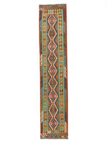  80X392 Kelim Afghan Old Style Matot Käytävämatto Matto Musta/Ruskea Afganistan Carpetvista