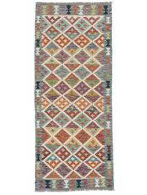 Kelim Afghan Old Stil Teppich 79X194 Läufer Grün/Dunkelrot Wolle, Afghanistan Carpetvista