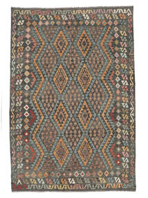 絨毯 オリエンタル キリム アフガン オールド スタイル 205X298 ブラック/茶色 (ウール, アフガニスタン)