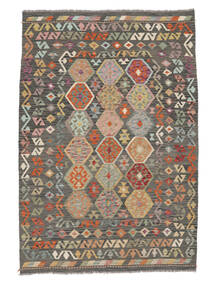  Kelim Afghan Old Style Matot 181X253 Villamatto Ruskea/Tummankeltainen Matto Carpetvista