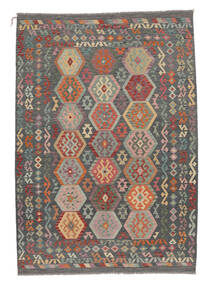  209X297 Kelim Afghan Old Stil Teppich Braun/Schwarz Afghanistan Carpetvista