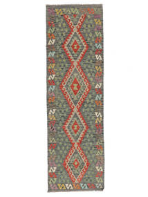  Kilim Afghan Old Style Rug 88X292 Wool Dark Green/Dark Yellow Small Carpetvista