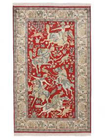 95X155 Kashmir Ren Silke Teppe Orientalsk Brun/Mørk Rød (Silke, India) Carpetvista