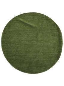  Handloom Rug Ø 150 Wool Black/Dark Green Small Carpetvista