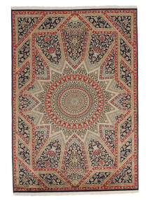 169X246 Kashmir Pure Silke Tæppe Orientalsk Brun/Mørkerød (Silke, Indien) Carpetvista