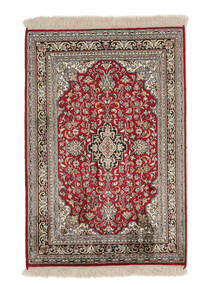 65X95 絨毯 カシミール ピュア シルク オリエンタル 茶色/ダークレッド (絹, インド) Carpetvista