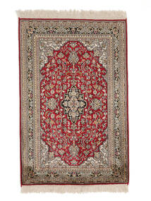 65X99 Kashmir Ren Silke Teppe Orientalsk Brun/Mørk Rød (Silke, India) Carpetvista