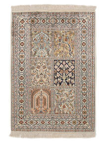 63X92 絨毯 オリエンタル カシミール ピュア シルク 茶色/ブラック (絹, インド) Carpetvista