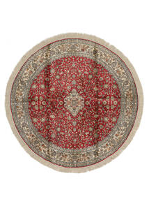  Kashmir Pure Silk Rug Ø 125 Silk Dark Red/Brown Small Carpetvista