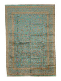 絨毯 カシミール ピュア シルク Extra Fine 289X417 茶色/ダークグリーン 大きな (絹, インド)