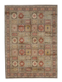  Orientalisk Kashmir Äkta Silke Matta 304X423 Brun/Svart Stor Silke, Indien Carpetvista