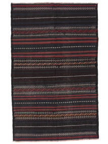 Afghan Vintage Kelim Teppich 134X211 Schwarz/Dunkelrot Wolle, Afghanistan Carpetvista